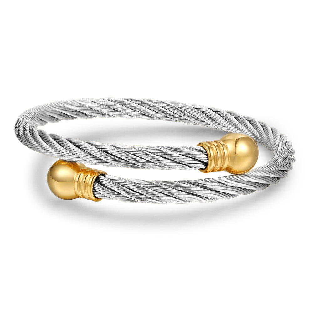 Retro personalized stainless steel wrapped geometric bracelet